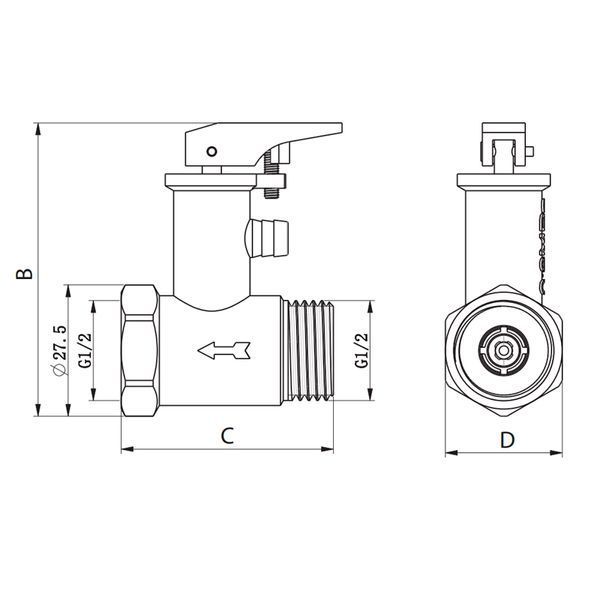 Предохранительный клапан для бойлера Koer KR.1046.K - 1/2&rdquo; 6BAR (c ручкой) (KR4764) KR4764 фото