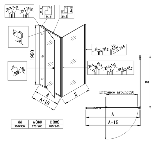 Душова кабіна без піддону Koer SR SC05-90x90x195-TR-01 прозоре скло Easy Clean 6мм, хром (KR5363) KR5363 фото