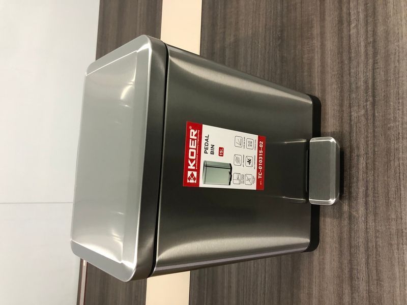 Відро для сміття з плавним закриттям прямокутне Koer TC-010315-02 15 л колір нержавійка (KR5603) KR5603 фото