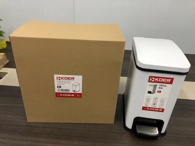 Мусорное ведро с плавным закрытием прямоугольное Koer TC-010108-08 8 л цвет белый (KR5592) KR5592 фото