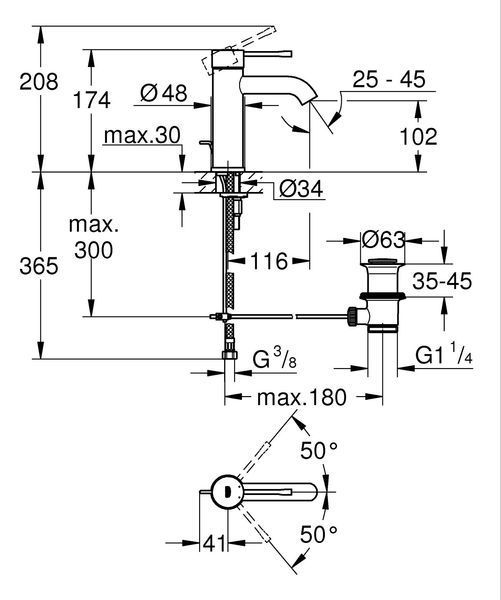 Однорычажный смеситель для раковины 3/8" S-размера Grohe Essence (24171001) 24171001 фото