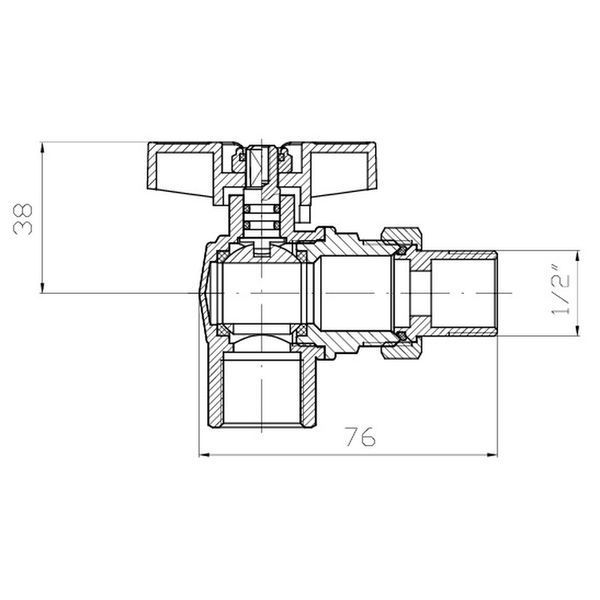 Кран с американкой угловой Koer Extreme KE.228-15 - 1/2" ручка "бабочка" красная (KR5763) KR5763 фото