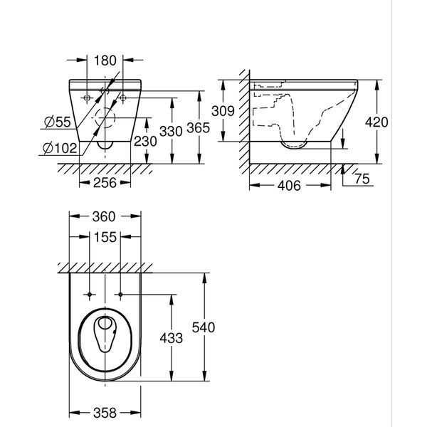 Унитаз настенного монтажа Grohe Euro Ceramic (102485SH00) 102485SH00 фото