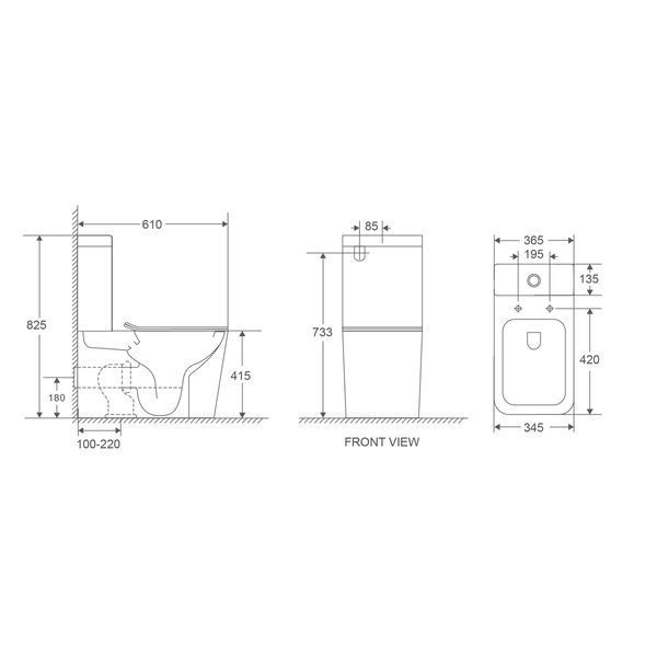 Чаша унитаза-компакта Mixxus Premium Quadro-0401-R Bowl 610х365х825 Rimless без сиденья (MI8339) MI8339 фото