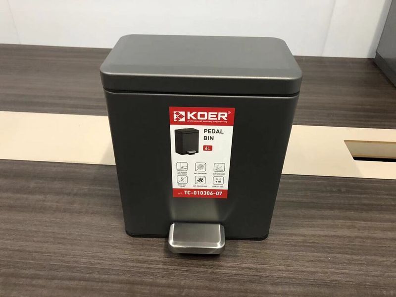 Відро для сміття з плавним закриттям прямокутне Koer TC-010306-07 6 л колір графіт (KR5602) KR5602 фото