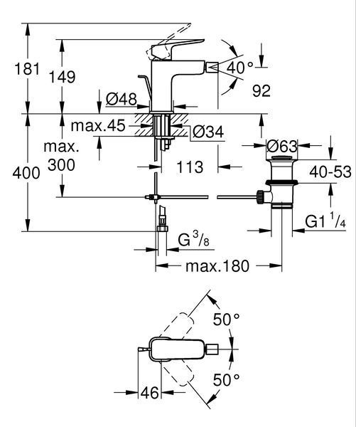 Однорычажный смеситель для биде S-размера Grohe Cubeo (1018100000) 1018100000 фото