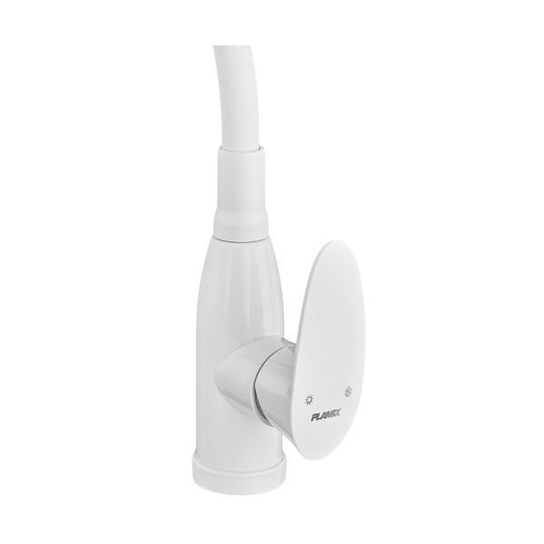 Смеситель для кухни PLAMIX CEZAR-011-B SET WHITE REFL.WHITE с силиконовым изливом, с подводом (PM0718) PM0718 фото