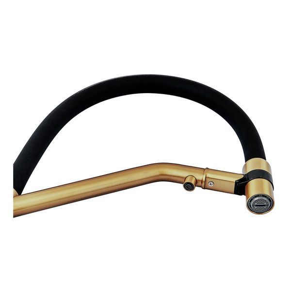 Смеситель для кухни с силиконовым изливом Zerix MAG-021 Brushed Gold Refl.Black из нерж. стали SUS304 с выходом для пит.воды (ZX6007) ZX6007 фото