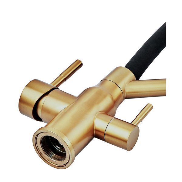 Смеситель для кухни с силиконовым изливом Zerix MAG-021 Brushed Gold Refl.Black из нерж. стали SUS304 с выходом для пит.воды (ZX6007) ZX6007 фото