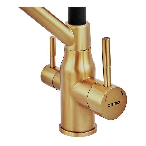 Смеситель для кухни с силиконовым изливом Zerix MAG-021 Brushed Gold Refl.Black из нерж. стали SUS304 с выходом для пит.воды (ZX6007) ZX6007 фото