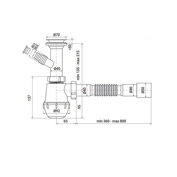 Сифон для кухні Zerix SK-01-B 1 1/2"x40 з литим випуском та відведенням для пральної машини (ZX4951) ZX4951 фото