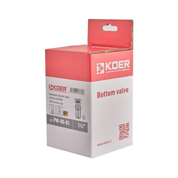 Донный клапан для раковины Koer PW-08-01 1 1/4'' без перелива автоматический СLICK-СLACK (Цвет хром) (KR5786) KR5786 фото