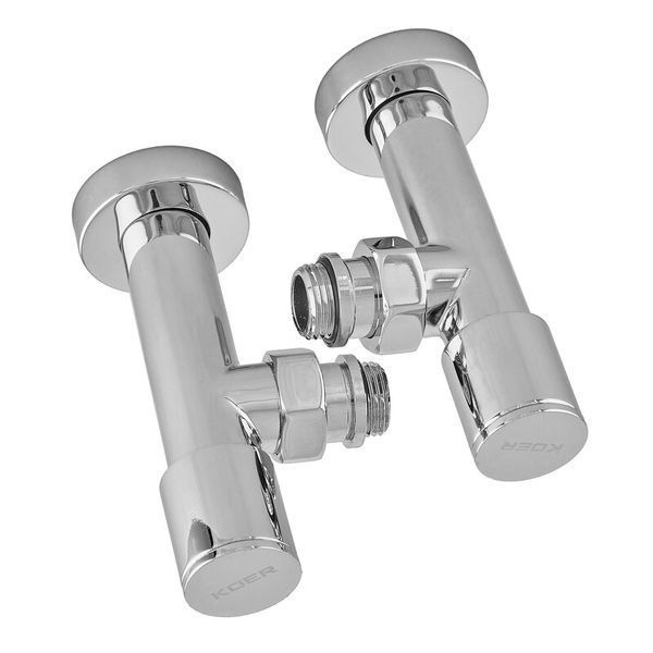 Комплект кранов для полотенцесушителя угловой Koer KR.SET.533 - M1/2''xM1/2'' удлиненный, хромированный (KR5842) KR5842 фото