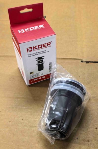 Донний клапан для раковини Koer PW-07-05 1 1/4'' з переливом автоматичний СLICK-СLACK (Колір чорн) (KR5785) KR5785 фото