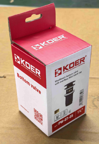 Донний клапан для раковини Koer PW-07-05 1 1/4'' з переливом автоматичний СLICK-СLACK (Колір чорн) (KR5785) KR5785 фото