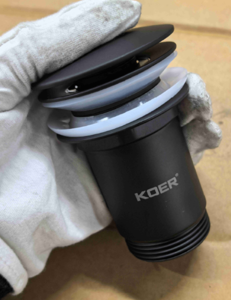 Донний клапан для раковини Koer PW-07-05 1 1/4'' з переливом автоматичний СLICK-СLACK (Колір чорн) (KR5785) KR5785 фото