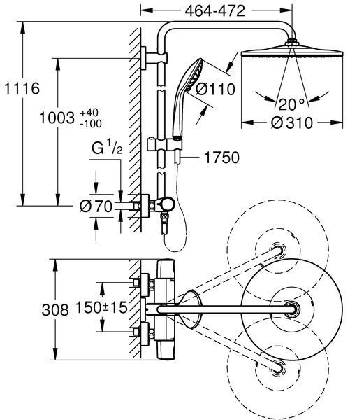 Душевая система с термостатом для душа Grohe Euphoria System (26075001) 26075001 фото