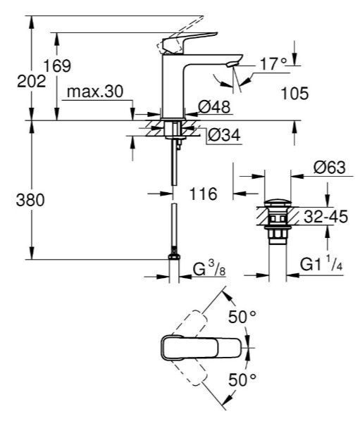 Одноважільний змішувач для раковини M-розміру Grohe Cubeo (1017520000) 1017520000 фото