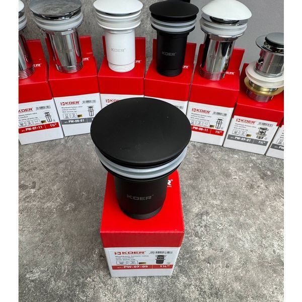 Донний клапан для раковини Koer PW-07-05 1 1/4'' з переливом автоматичний СLICK-СLACK (Колір чорн) (KR5785) KR5785 фото