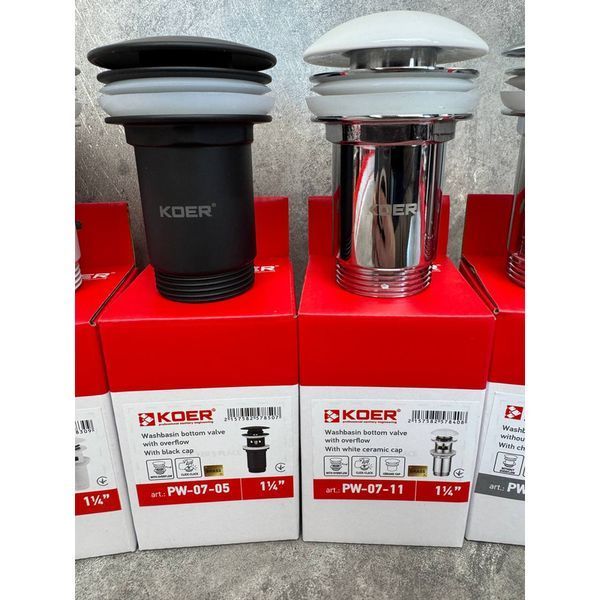 Донний клапан для раковини Koer PW-07-05 1 1/4'' з переливом автоматичний СLICK-СLACK (Колір чорн) (KR5785) KR5785 фото