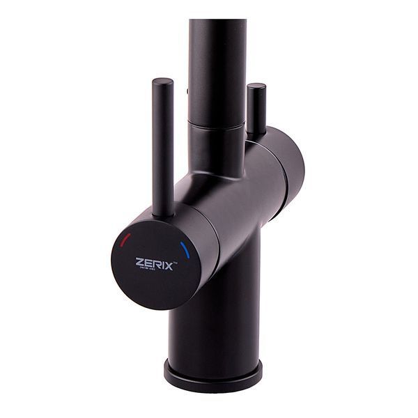 Кухонний змішувач на дві води Zerix LUX-024 Black з висувною лійкою (нерж. сталь) (ZX5556) ZX5556 фото