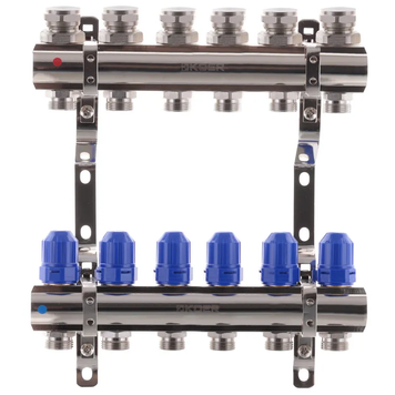 Коллекторный блок с термостатическими клапанами Koer KR.1100-06 1&rdquo;x6 ways (KR2632) KR2632 фото