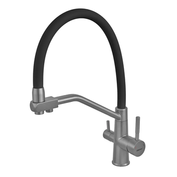 Смеситель для кухни с силиконовым изливом Zerix FUL-021 Graphite Refl.Black из нерж. стали SUS304 с выходом для пит.воды (ZX5999) ZX5999 фото