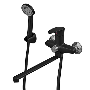 Смеситель для ванны Plamix CEZAR-006 EURO SET Matte black, со шлангом, лейкой и кронштейном (PM0690) PM0690 фото