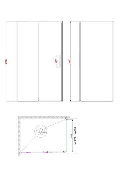 Бічна стінка до кабіни Koer SR SW05-90x200-TR-01 прозоре скло Easy Clean 6мм, хром (KR5407) KR5407 фото