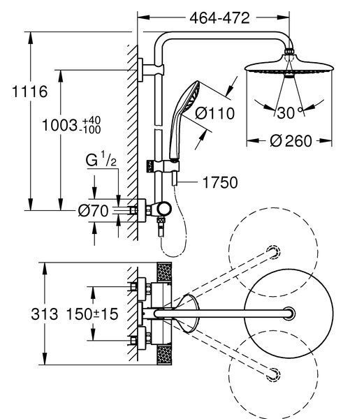 Душова система з термостатом для душа Grohe Euphoria System (27615002) 27615002 фото