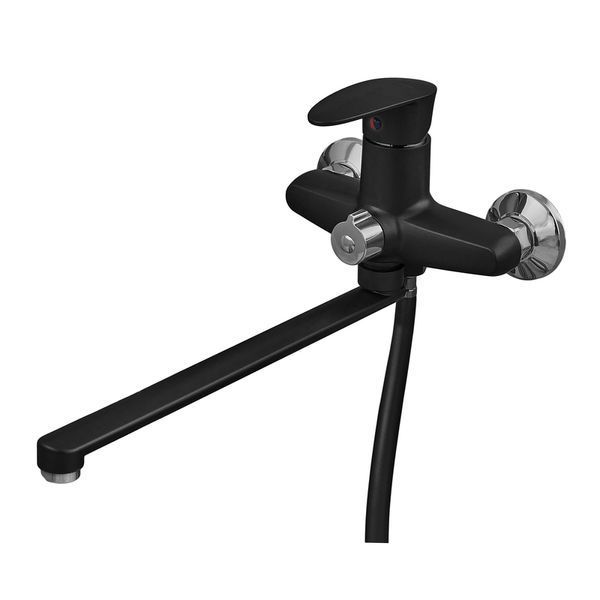 Змішувач для ванни Plamix CEZAR-006 EURO SET Matte black, зі шлангом, лійкою та кронштейном (PM0690) PM0690 фото