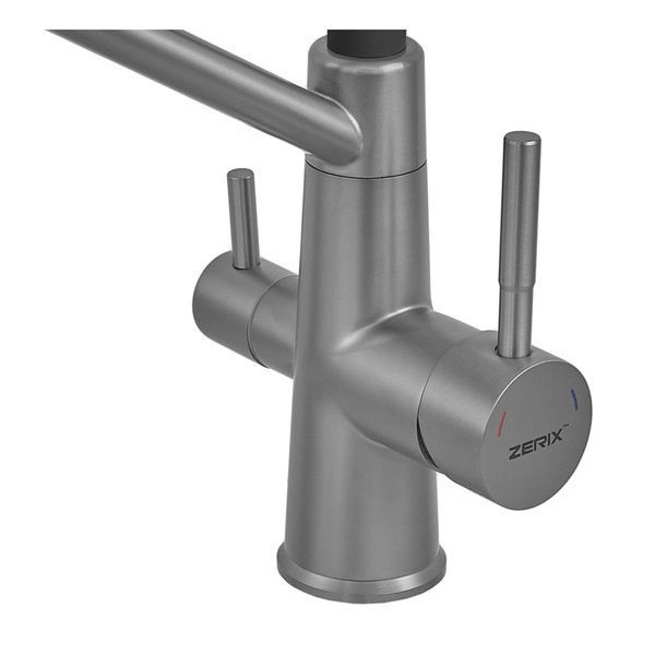 Смеситель для кухни с силиконовым изливом Zerix FUL-021 Graphite Refl.Black из нерж. стали SUS304 с выходом для пит.воды (ZX5999) ZX5999 фото