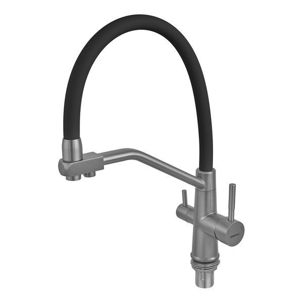 Смеситель для кухни с силиконовым изливом Zerix FUL-021 Graphite Refl.Black из нерж. стали SUS304 с выходом для пит.воды (ZX5999) ZX5999 фото