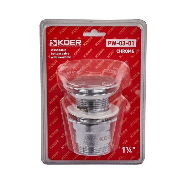 Донный клапан для раковины с переливом Koer PW-03-01 автоматический (Click-Clack) (Цвет хром) 1 1/4'' (KR3394) KR3394 фото