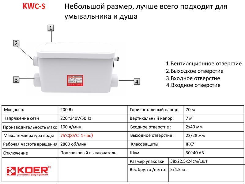 Каналізаційна установка Koer KWC-S (KP2928) KP2928 фото