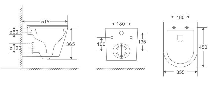 Унітаз підвісний Mixxus Premium Bevel-0301-R 515x355x365mm, система змиву RIMLESS (MP6470) MP6470 фото