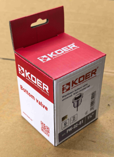 Донный клапан для раковины универсальный (с/без перелива) Koer PW-02-01 автоматический (Click-Clack) (Цвет хром) 1 1/4'' (KR3399) KR3399 фото