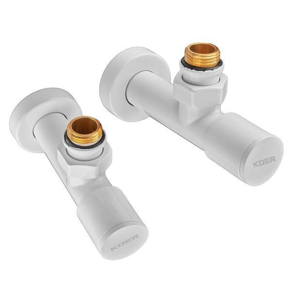 Комплект кранов для полотенцесушителя угловой Koer KR.SET.534 WHITE - M1/2''xM1/2'' удлиненный (KR5843) KR5843 фото