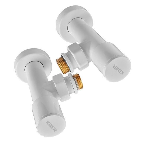 Комплект кранов для полотенцесушителя угловой Koer KR.SET.534 WHITE - M1/2''xM1/2'' удлиненный (KR5843) KR5843 фото