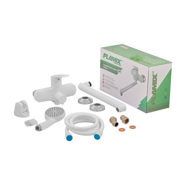 Смеситель для ванны Plamix Lucas-006 EURO SET White со шлангом, лейкой и кронштейном (PM0709) PM0709 фото
