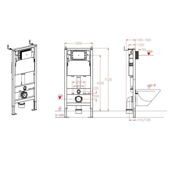 Инсталляция для подвесного унитаза Koer KT-0408 500x165x1125mm (без панели смыва) (KR6119) KR6119 фото