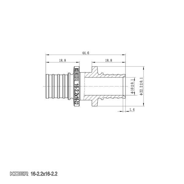 Муфта з'єднувальна рівнопрохідна Koer KA.С16 - 16(2.2mm) x 16(2.2mm) (KR4855) KR4855 фото