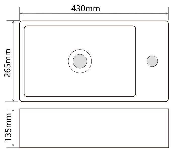 Раковина подвесная Mixxus Premium QUADRO-1201-L 430х265х135mm с отверстием под смеситель и переливом (MP6505) MP6505 фото