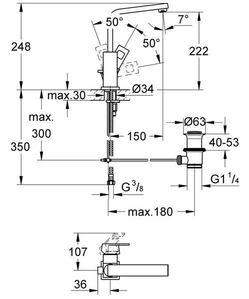 Змішувач для раковини L-розміру Grohe Eurocube (2313500E) 2313500E фото