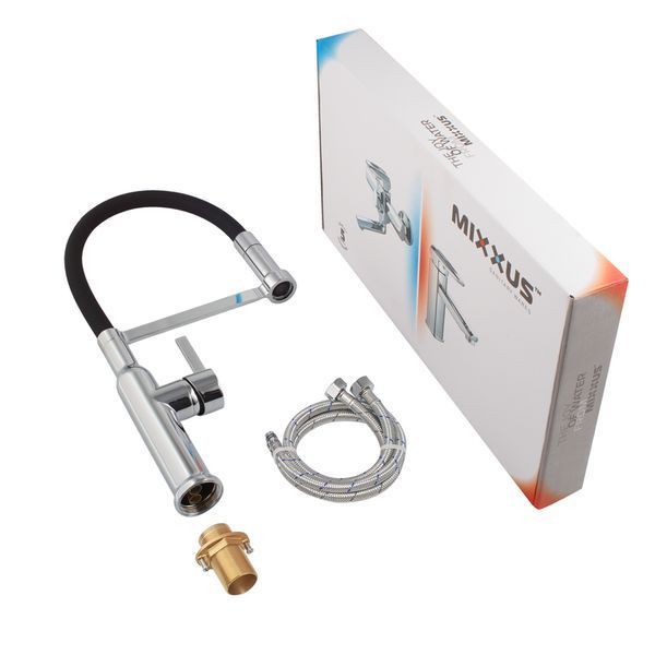 Смеситель для кухни Mixxus Premium PULL 017 REFL.BLACK (Цвет хром+силик.излив черный) (MI8277) MI8277 фото