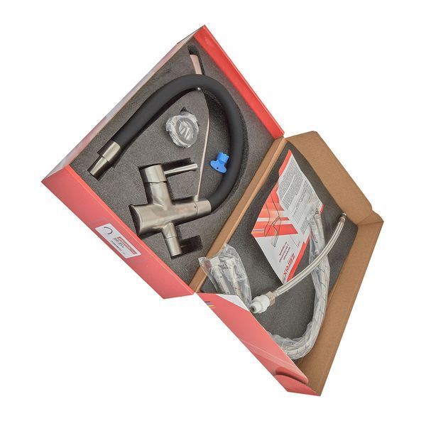 Смеситель для кухни с силиконовым изливом Zerix FUL-021 Refl.Black из нерж. стали SUS304 с выходом для пит.воды (ZX5997) ZX5997 фото