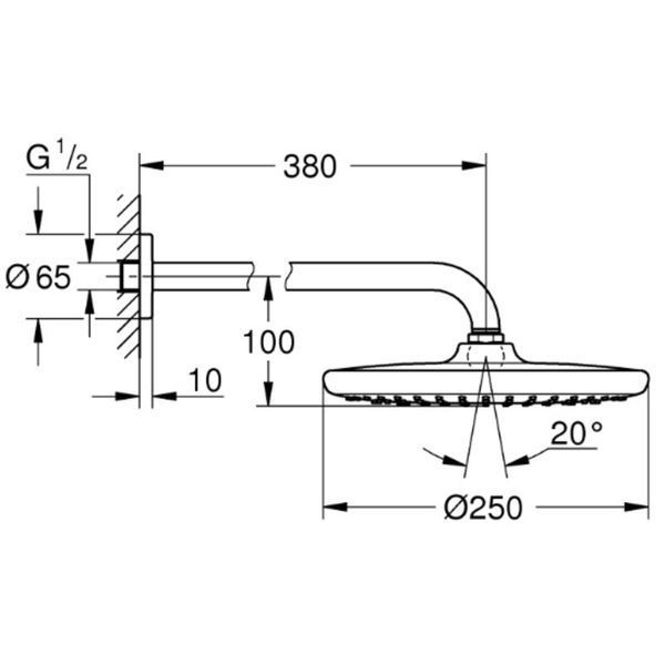 Верхній душ з кронштейном до стіни Grohe Tempesta 250 (26663000) 26663000 фото