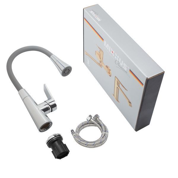 Смеситель для кухни Mixxus Premium Matis 011-T (NUT) Refl.Gray (Цвет хром+силик.излив серый) (MI8267) MI8267 фото