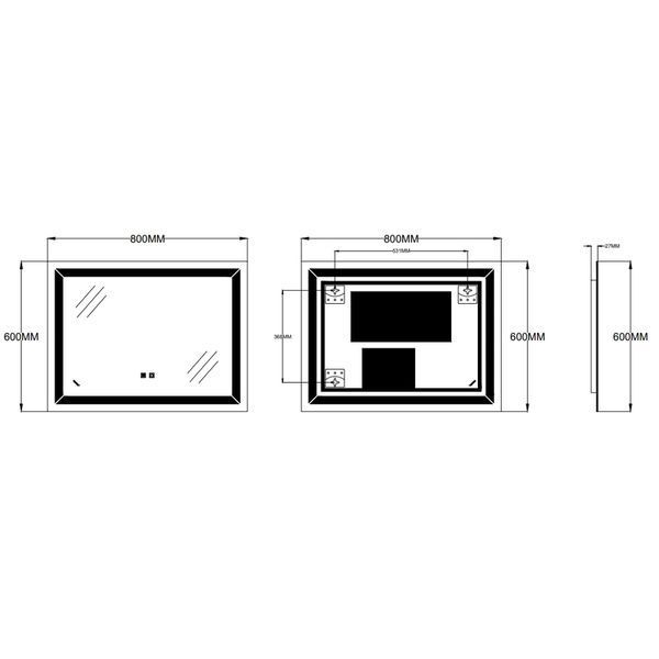 Дзеркало Zerix Kubix MR04-80x60-REVERSE з LED Touch, Anti-fog, димером, регулятором яскравості (ZX6054) ZX6054 фото