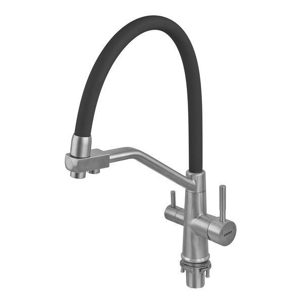 Смеситель для кухни с силиконовым изливом Zerix FUL-021 Refl.Black из нерж. стали SUS304 с выходом для пит.воды (ZX5997) ZX5997 фото